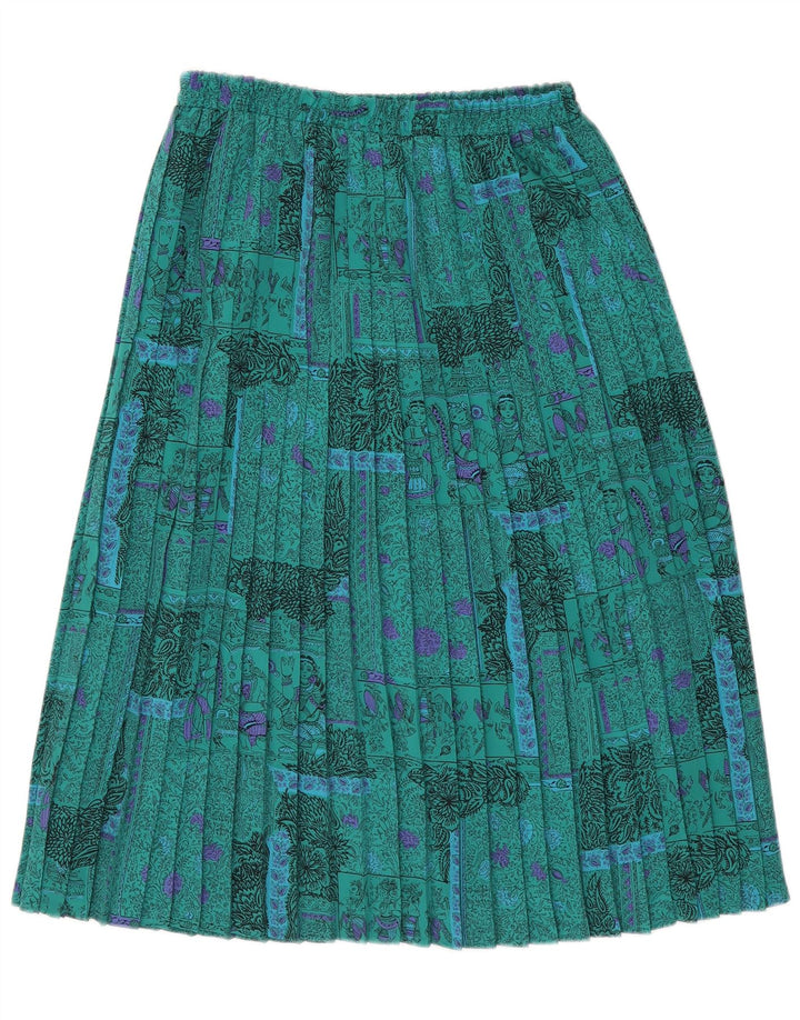 VINTAGE Womens Abstract Pattern Pleated Skirt IT 42 Medium W28  Turquoise