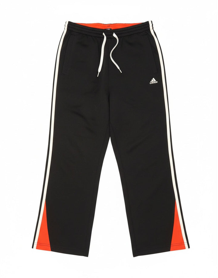 ADIDAS Boys Tracksuit Trousers 13-14 Years Black Colourblock Polyester