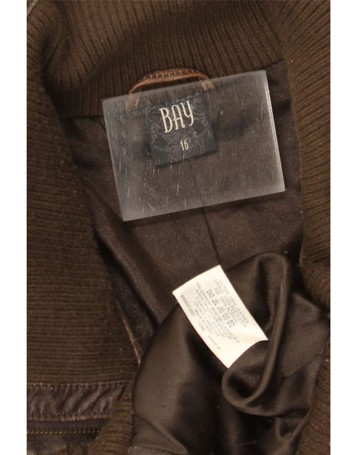 BAY Ženska kratka kožna jakna UK 16 Velika smeđa koža