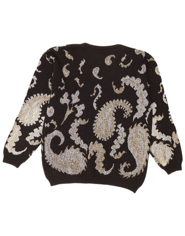 Vintage ženski džemper s veznim izrezom UK 14 Veliki crni retro paisley