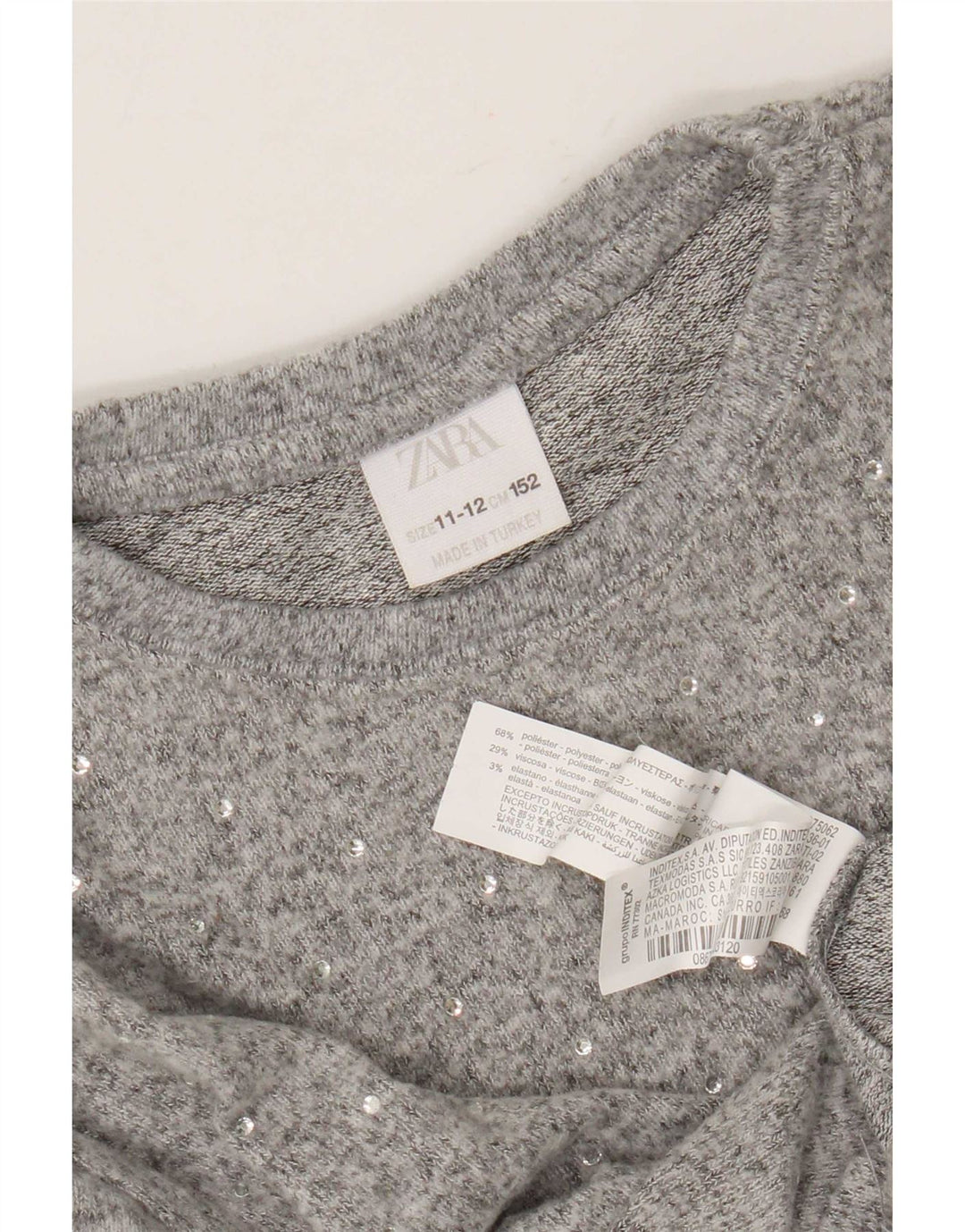 Zara pulover s okruglim izrezom za djevojčice 11-12 godina, sivi poliester
