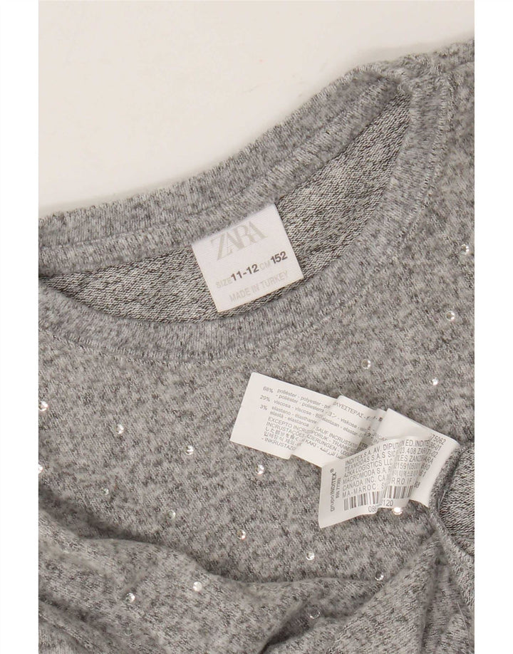 Zara pulover s okruglim izrezom za djevojčice 11-12 godina, sivi poliester