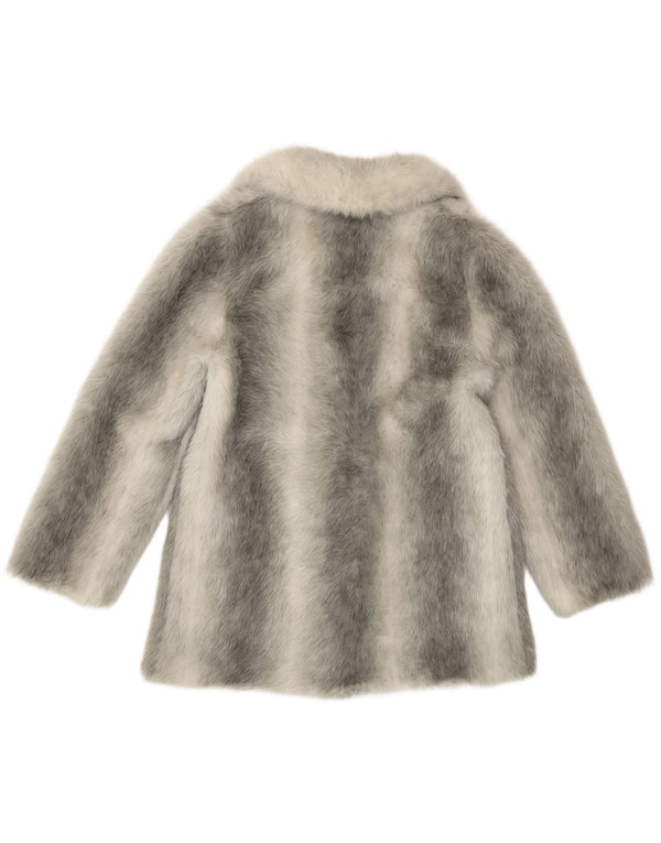 VINTAGE ženski kaput od umjetnog krzna UK 12 Srednji srebrni prugasti modacryl