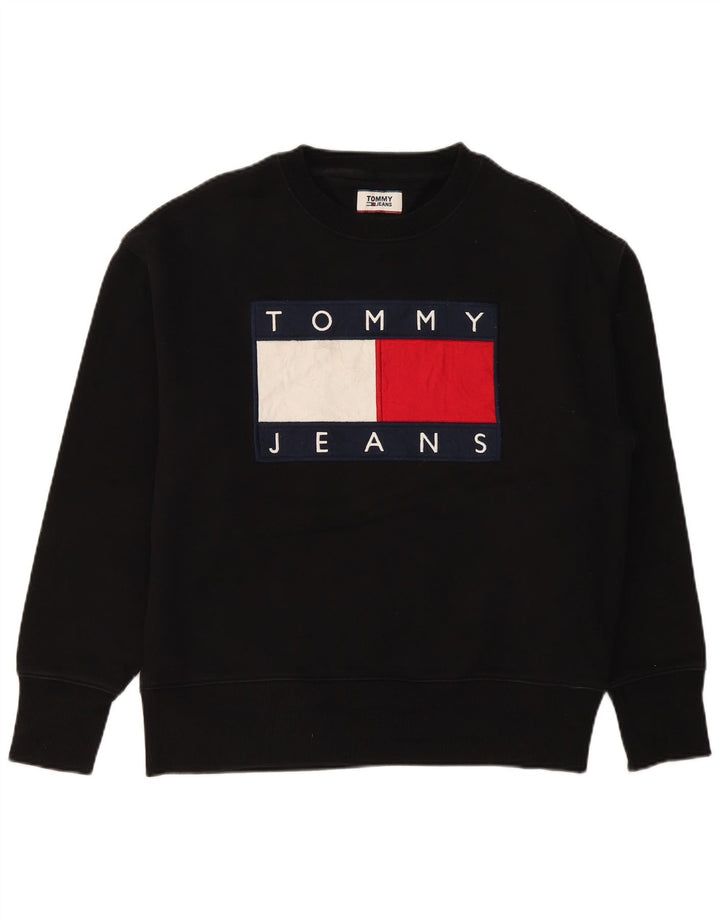 TOMMY HILFIGER Veliki crni pamučni muški džemper s grafičkim motivima