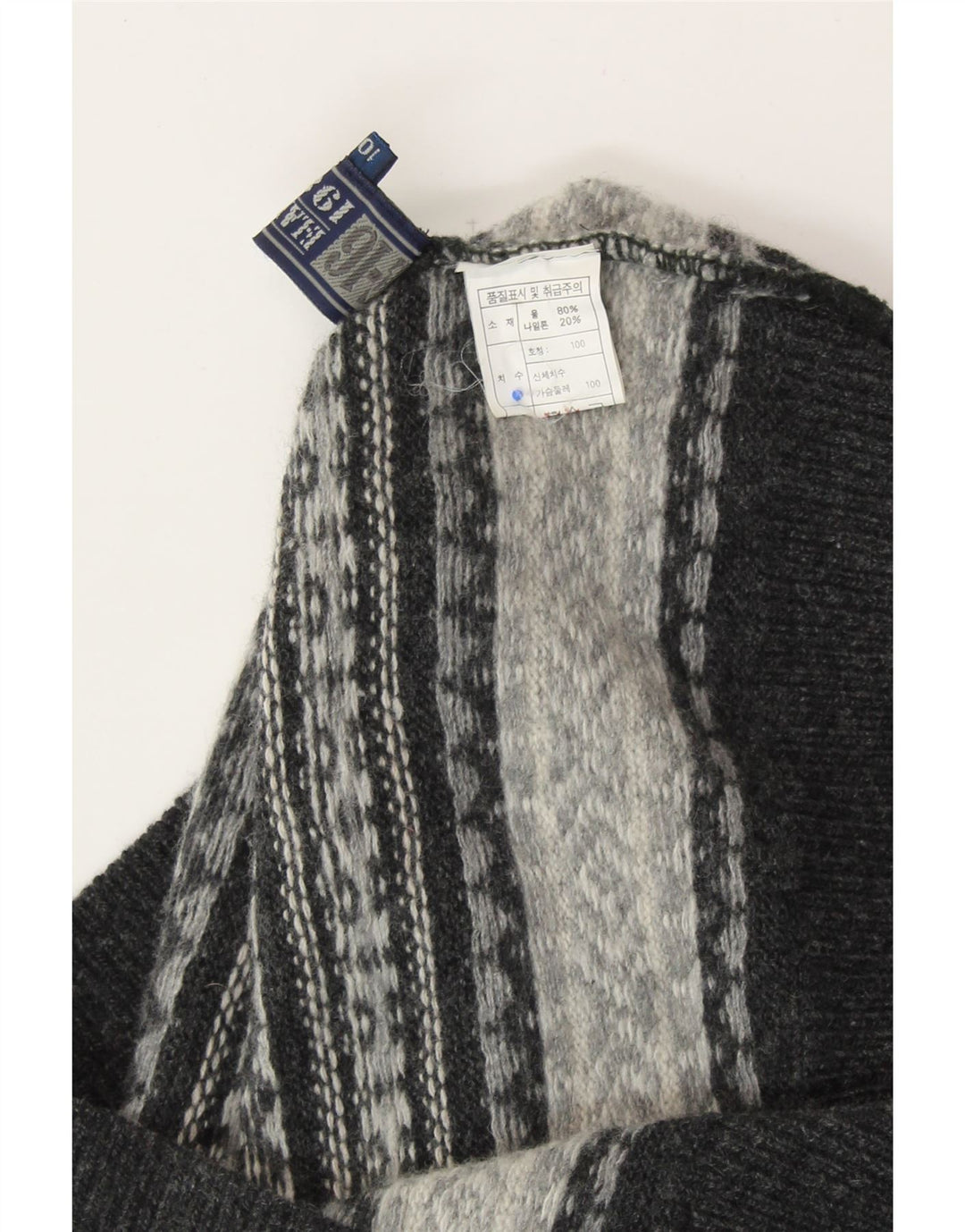 VINTAGE ženski džemper s rol izrezom UK 16 Large Grey Fair Isle vuneni