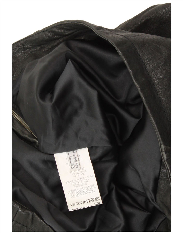 VINTAGE ženska kožna suknja UK 12 srednje W30 crna patchwork koža