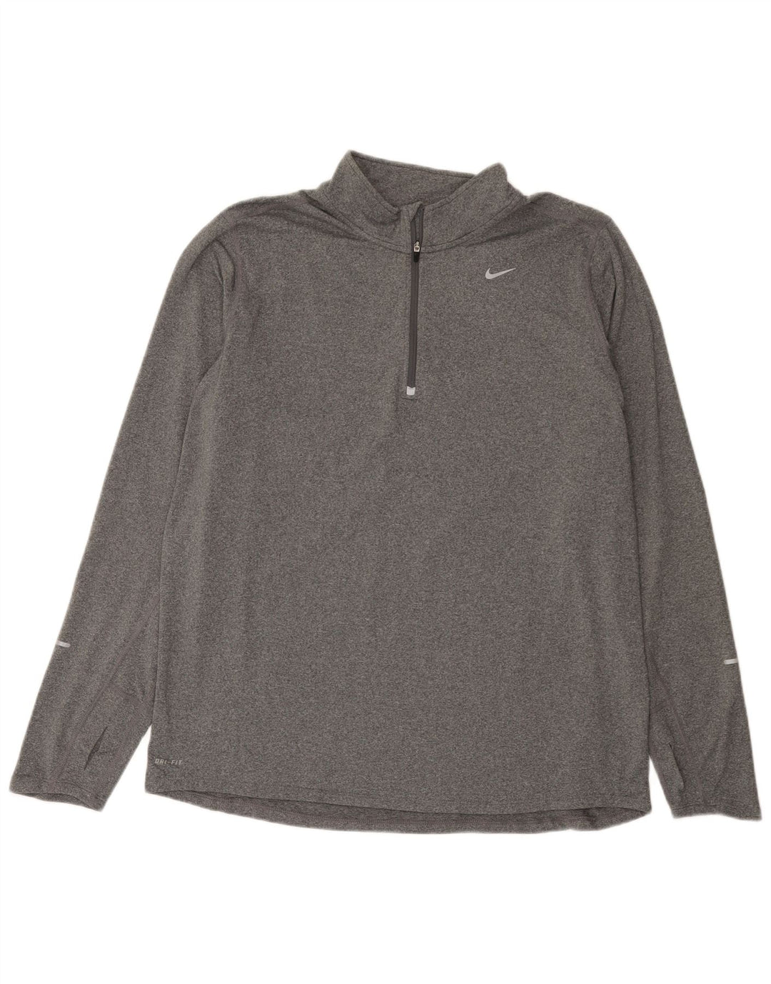 Nike Dri Fit majica s dugim rukavima i izrezom s patentnim zatvaračem XL sivi flekasti poliester