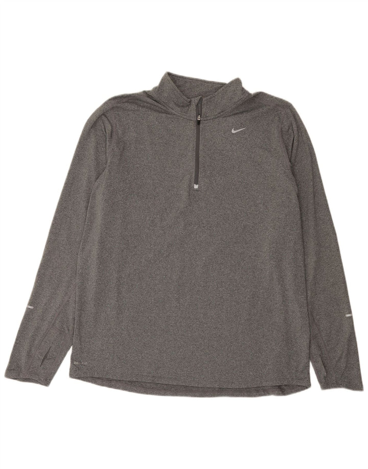 Nike Dri Fit majica s dugim rukavima i izrezom s patentnim zatvaračem XL sivi flekasti poliester