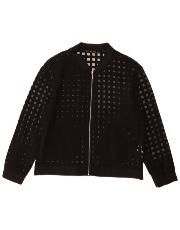 Zara ženska prozirna bomber jakna UK 16 velika crna geometrijska viskoza