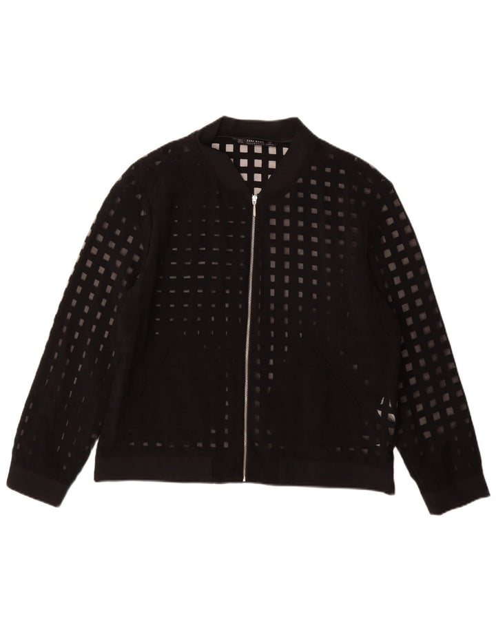 Zara ženska prozirna bomber jakna UK 16 velika crna geometrijska viskoza