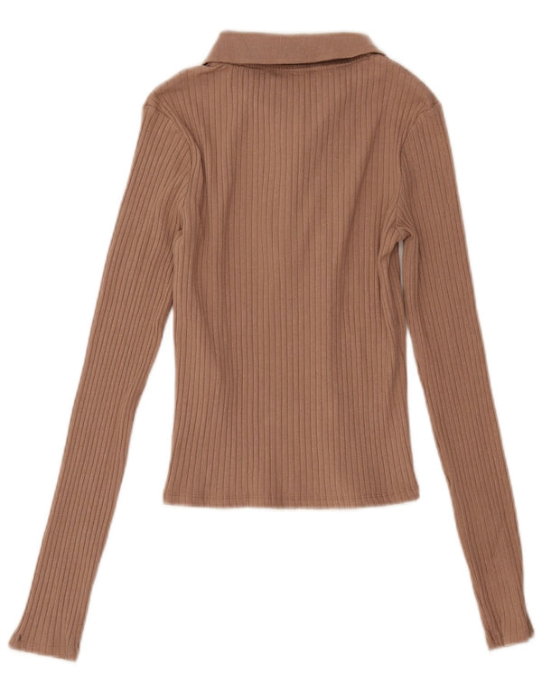Zara ženska kraća polo majica dugih rukava UK 8 Mala smeđa pamuk