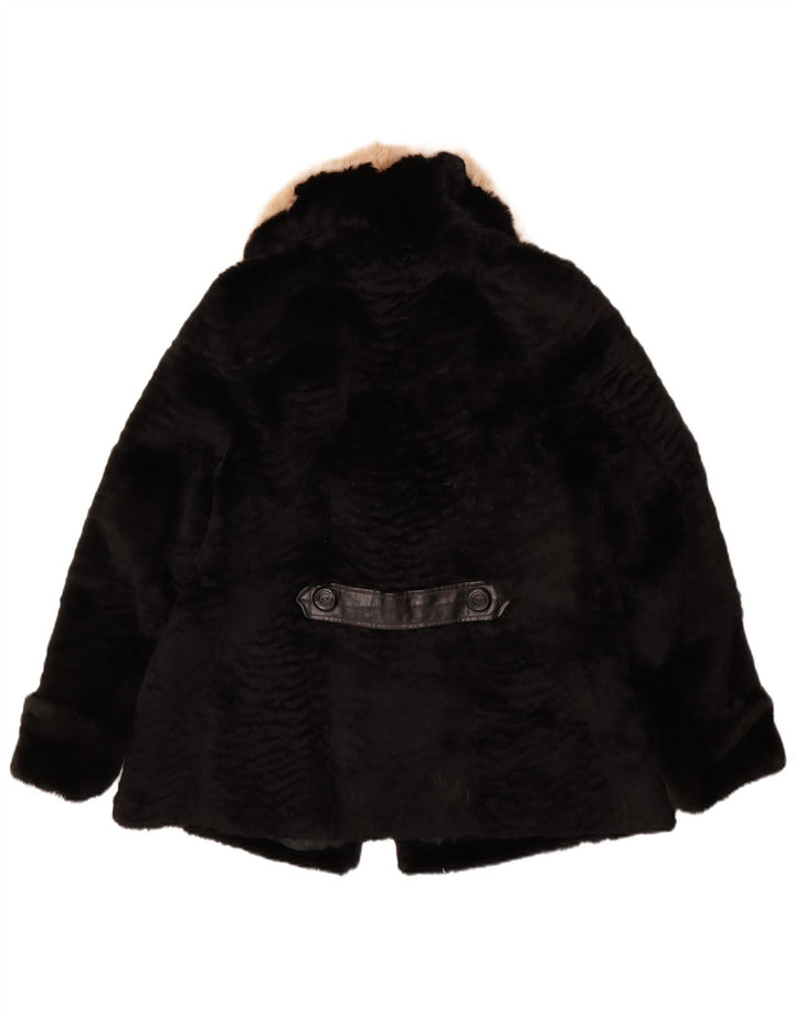 VINTAGE ženska jakna od umjetnog krzna UK 14 srednje crna