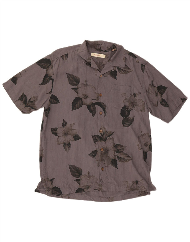 Tommy Bahama muška košulja kratkih rukava srednje sive cvjetne svile
