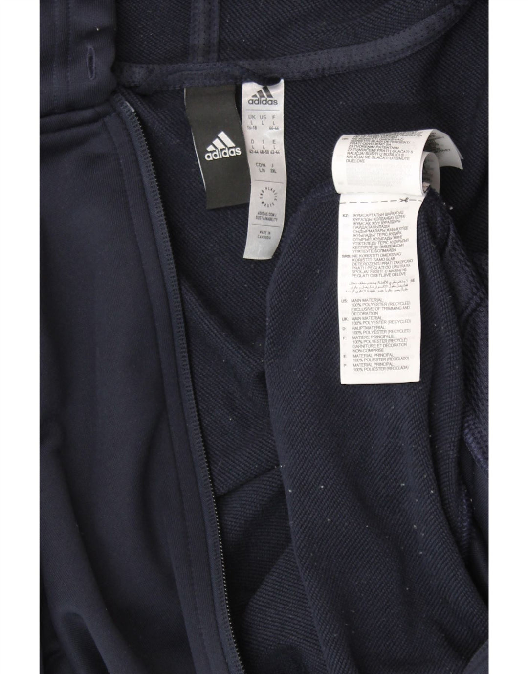 ADIDAS ženski džemper s kapuljačom s patentnim zatvaračem UK 16/18 veliki tamnoplavi