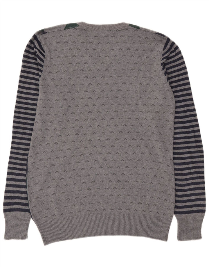 RIFLE Mens V-Neck Jumper Sweater Large Grey Argyle/Diamond