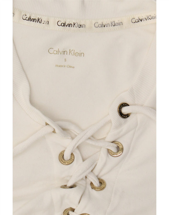 CALVIN KLEIN Womens Oversized Top Long Sleeve UK 10 Small White Cotton Vintage Calvin Klein and Second-Hand Calvin Klein from Messina Hembry 