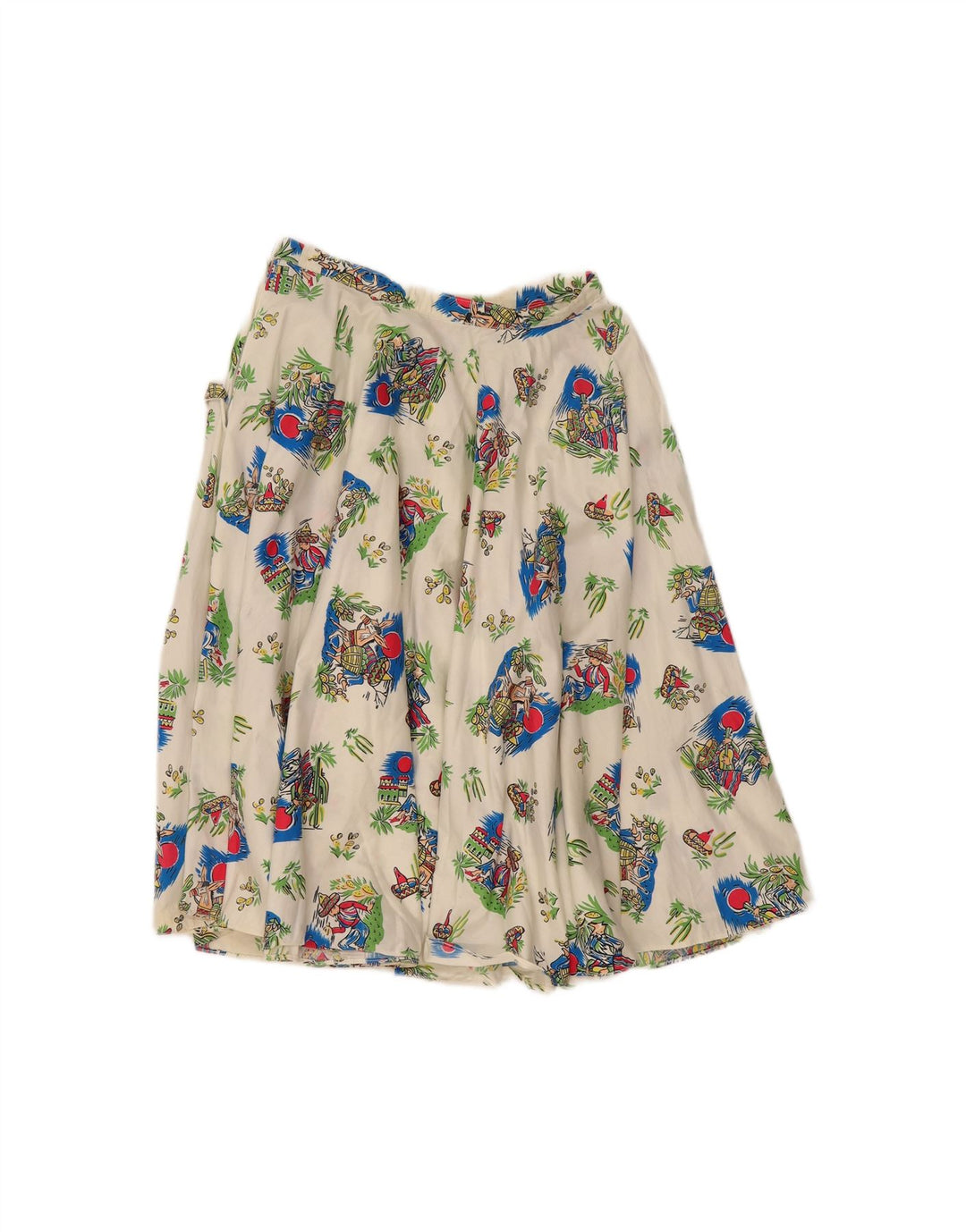 VINTAGE Womens Graphic A-Line Skirt W26 Small White