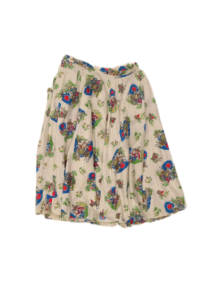 VINTAGE Womens Graphic A-Line Skirt W26 Small White