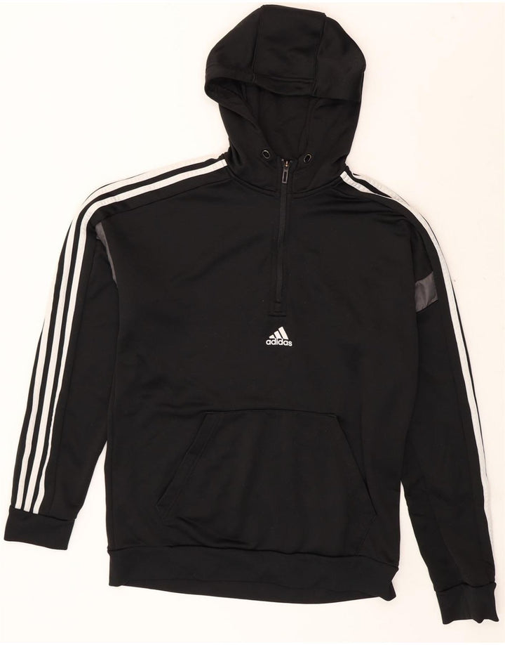 ADIDAS Mens Climalite Zip Neck Hoodie Jumper Medium Black Polyester Vintage Adidas and Second-Hand Adidas from Messina Hembry 