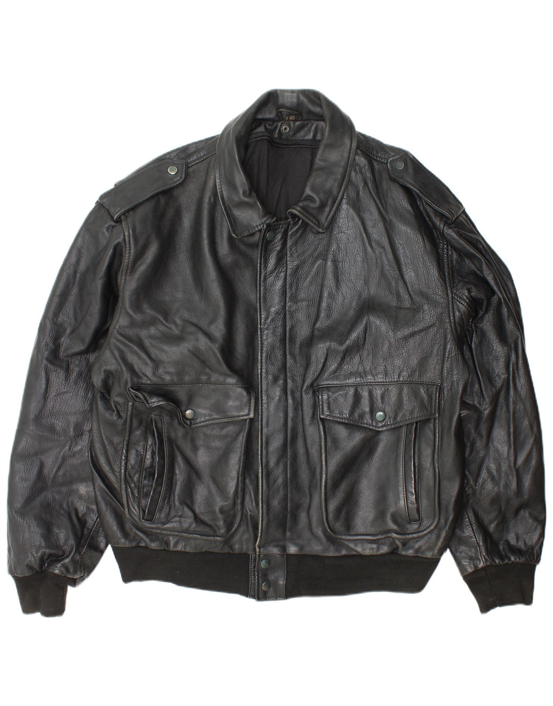 Vintage muška vojna kožna jakna UK 42 XL crna koža