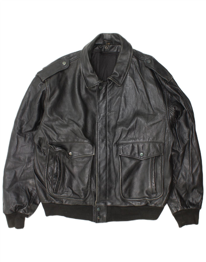 Vintage muška vojna kožna jakna UK 42 XL crna koža