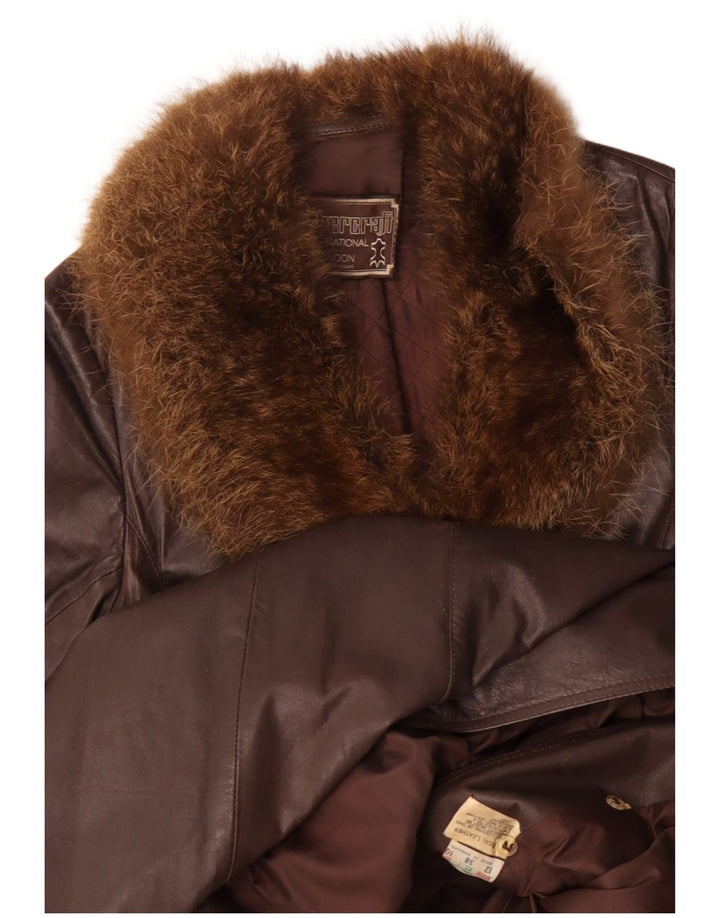 VINTAGE ženski kožni kaput UK 12 Srednje smeđa koža