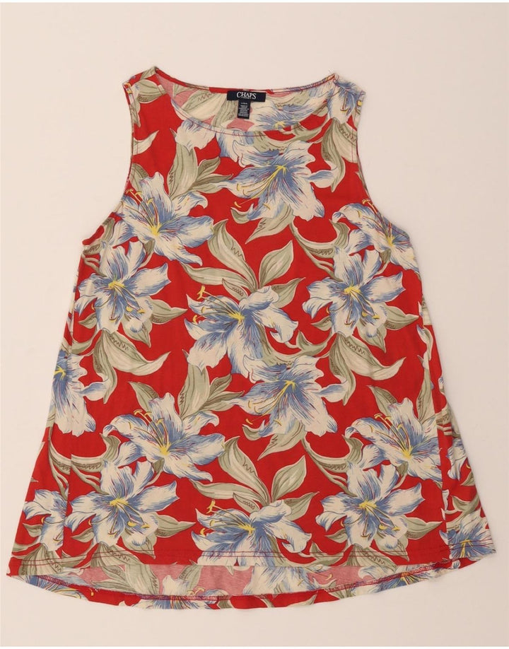 CHAPS Womens Vest Top UK 14 Large Red Floral Cotton Vintage Chaps and Second-Hand Chaps from Messina Hembry 