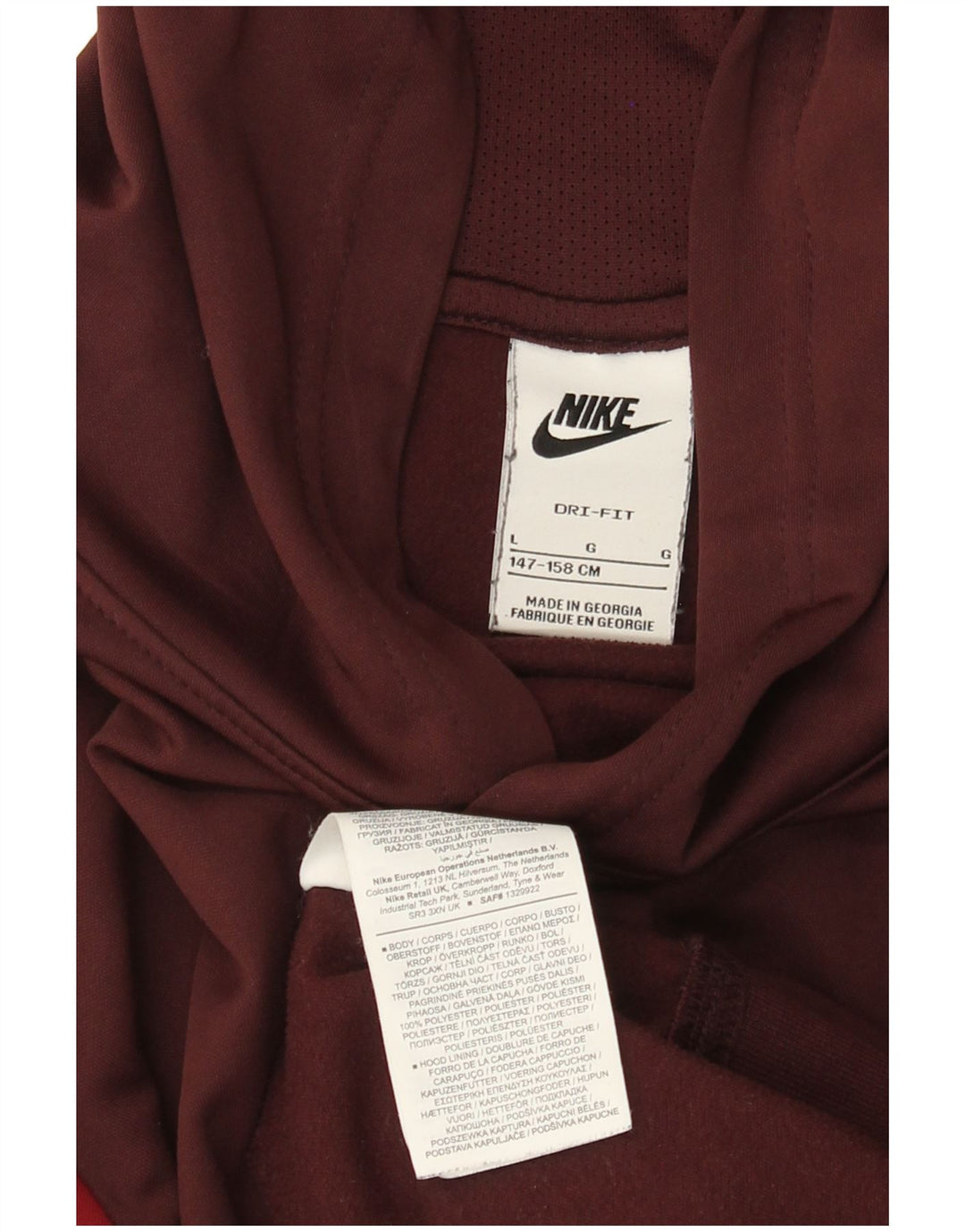 NIKE Boys Graphic Hoodie Džemper 12-13 Years Large Burgundy Colourblock