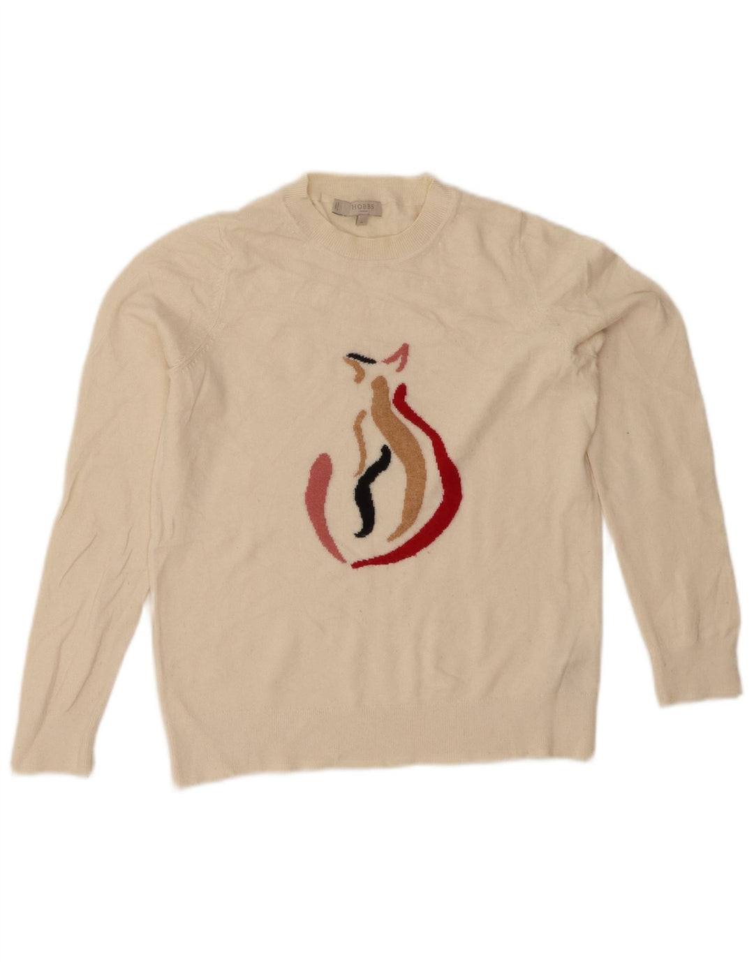 HOBBS Womens Graphic Crew Neck Jumper Sweater UK 12 Medium Off White