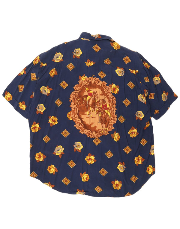 Baroni muška košulja kratkih rukava 2XL tamnoplava cvjetna viskoza