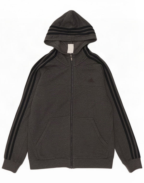 Adidas Boys Zip Hoodie Sweater 13-14 Years Grey Cotton