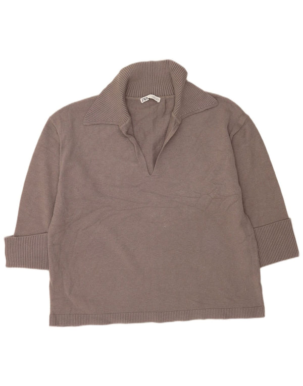 Zara ženski pulover s velikim polo izrezom UK 16 Velika siva viskoza