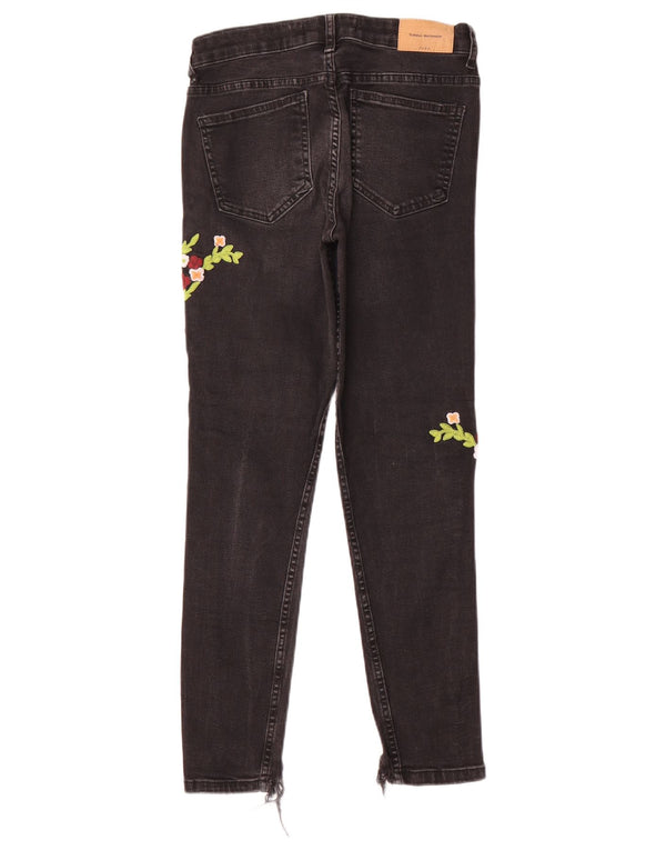 Zara Womens Trafaluc Graphic Skinny Jeans EU 38 Small W28 L26 Black Floral