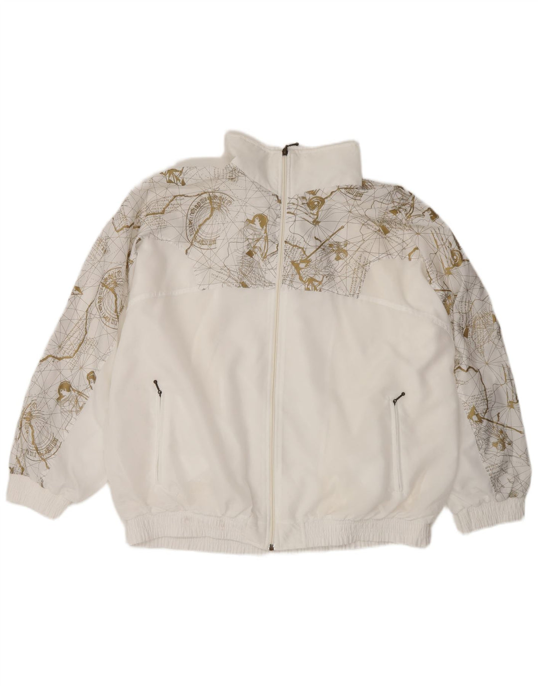 VINTAGE Womens Oversized Tracksuit Top Jacket UK 20 2XL White Geometric