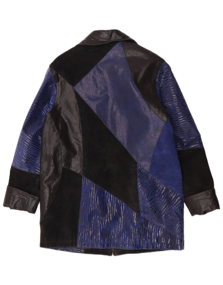 Vintage ženski gornji kaput od brušene kože UK 12 srednje plava koža u blokovima boja