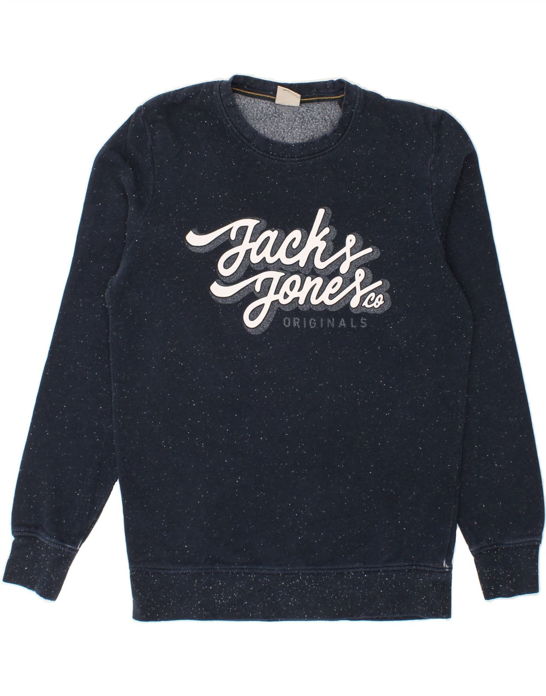 JACK & JONES Mens Graphic Sweatshirt Jumper Medium Navy Blue Flecked Vintage Jack & Jones and Second-Hand Jack & Jones from Messina Hembry 
