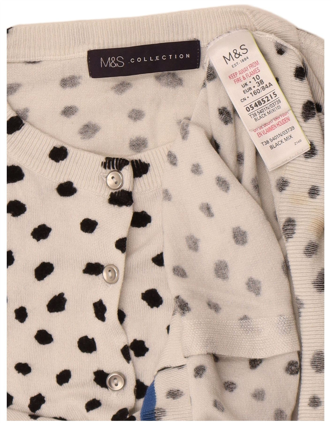 Marks & Spencer ženski kardigan pulover UK 10 Mala bijela točkasta viskoza