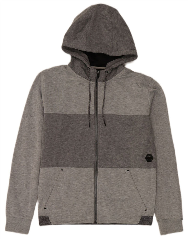 Quiksilver muški pulover s kapuljačom s patentnim zatvaračem mali sivi poliester u blokovima boja