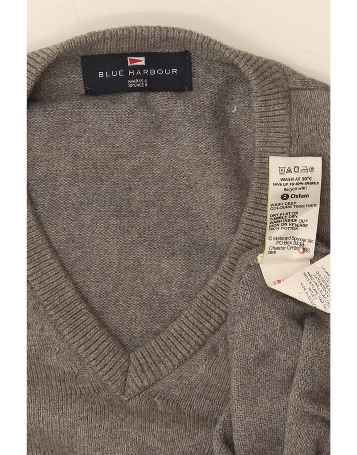 Marks & Spencer muški plavi Harbor džemper s V izrezom srednje sivi pamuk