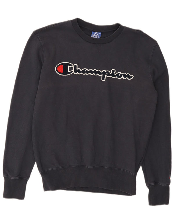 Champion Womens Graphic Sweatshirt Jumper UK 10 Small Navy Blue Cotton