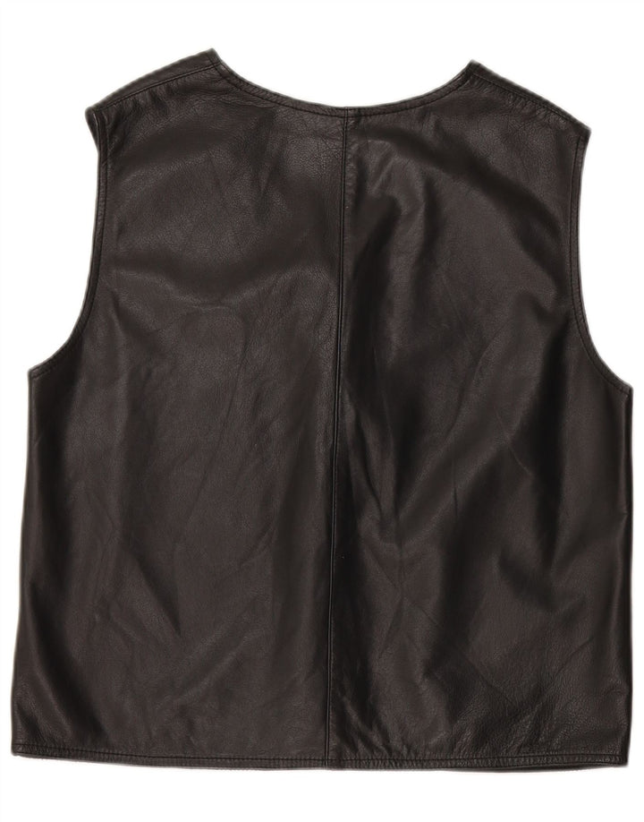 Vintage ženski kožni prsluk UK 14 srednje crne boje