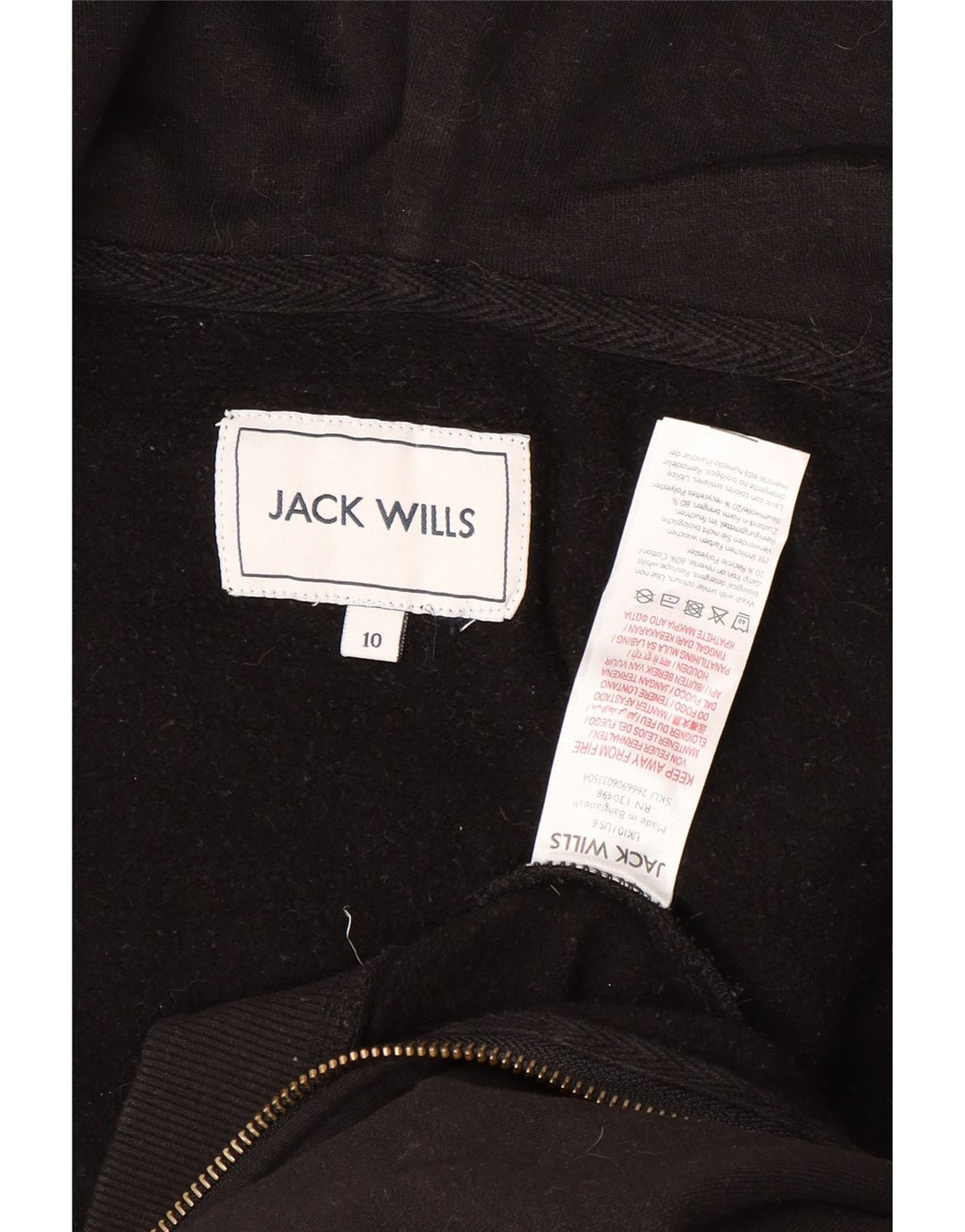 JACK WILLS Ženska prevelika majica s kapuljačom s patentnim zatvaračem UK 10 Mala crna