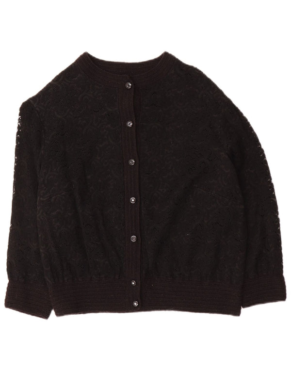 Vintage Womens Crop 3/4 Sleeve Lace Shirt Blouse UK 16 Large Black Floral