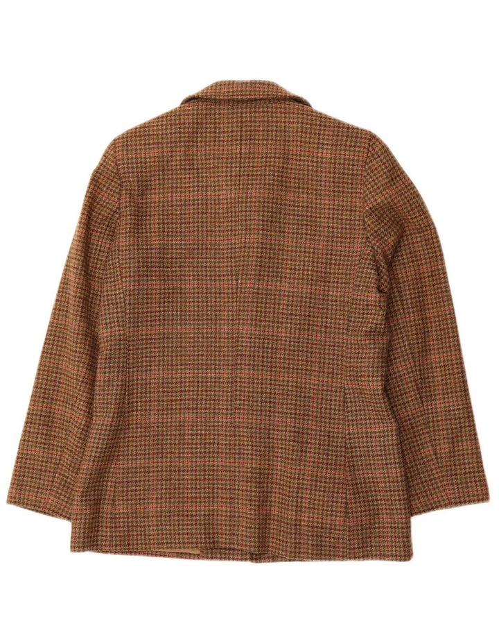LANDS END Womens 3 Button Blazer Jacket UK 8 Small Brown Houndstooth Wool