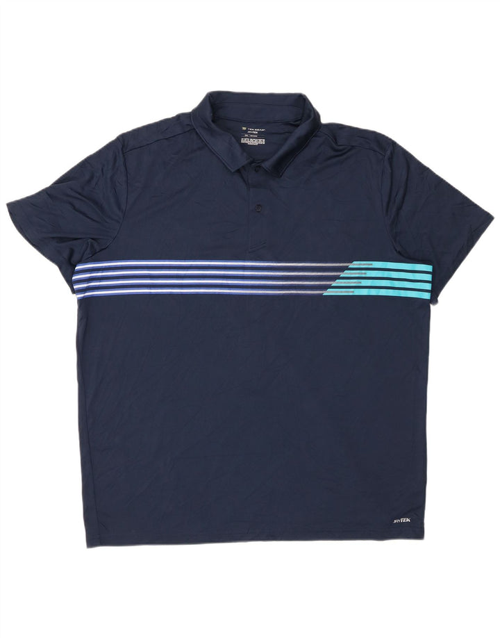 TEK GEAR Mens Polo Shirt 2XL Navy Blue Striped Polyester