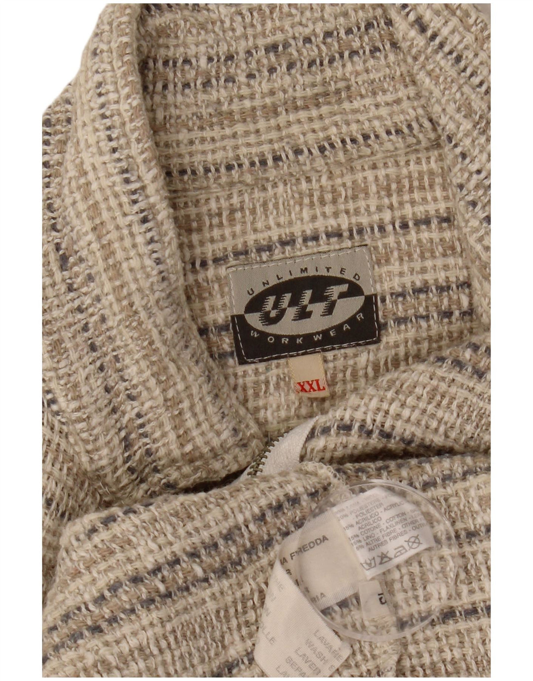 VINTAGE muška grafička bomber jakna UK 44 2XL bež prugasta vunena