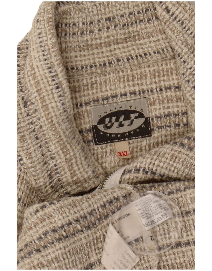 VINTAGE muška grafička bomber jakna UK 44 2XL bež prugasta vunena