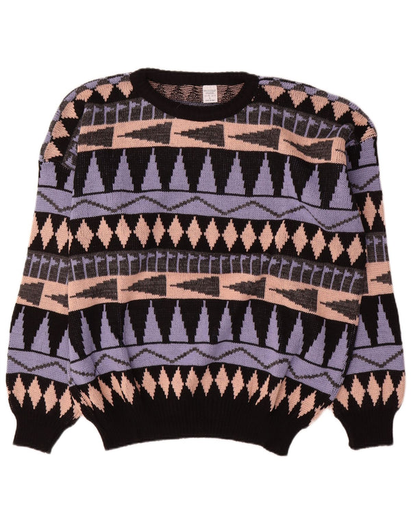Vintage muški džemper s okruglim izrezom Veliki raznobojni geometrijski akril