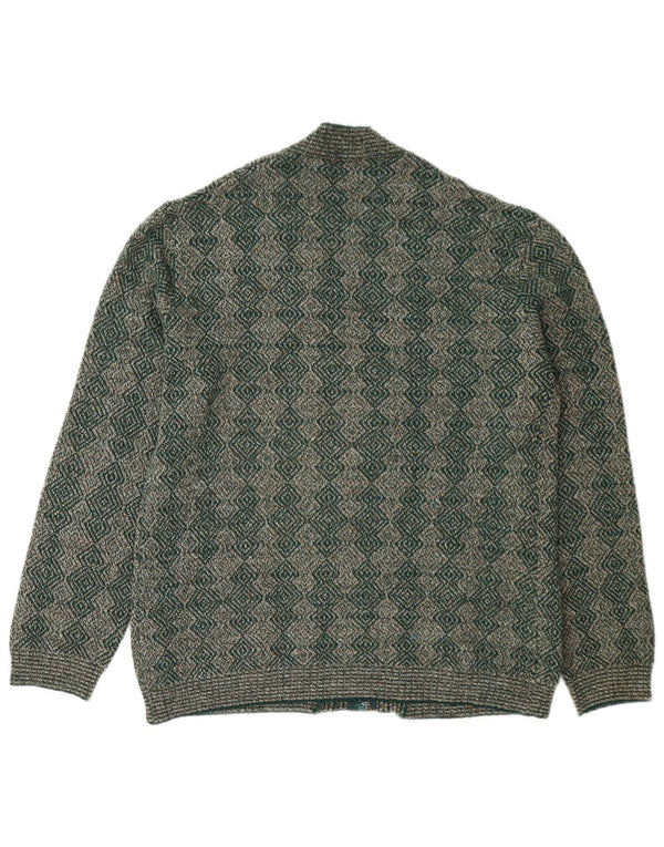 Vintage ženski kardigan pulover s punim patentnim zatvaračem UK 16 Veliki zeleni geometrijski