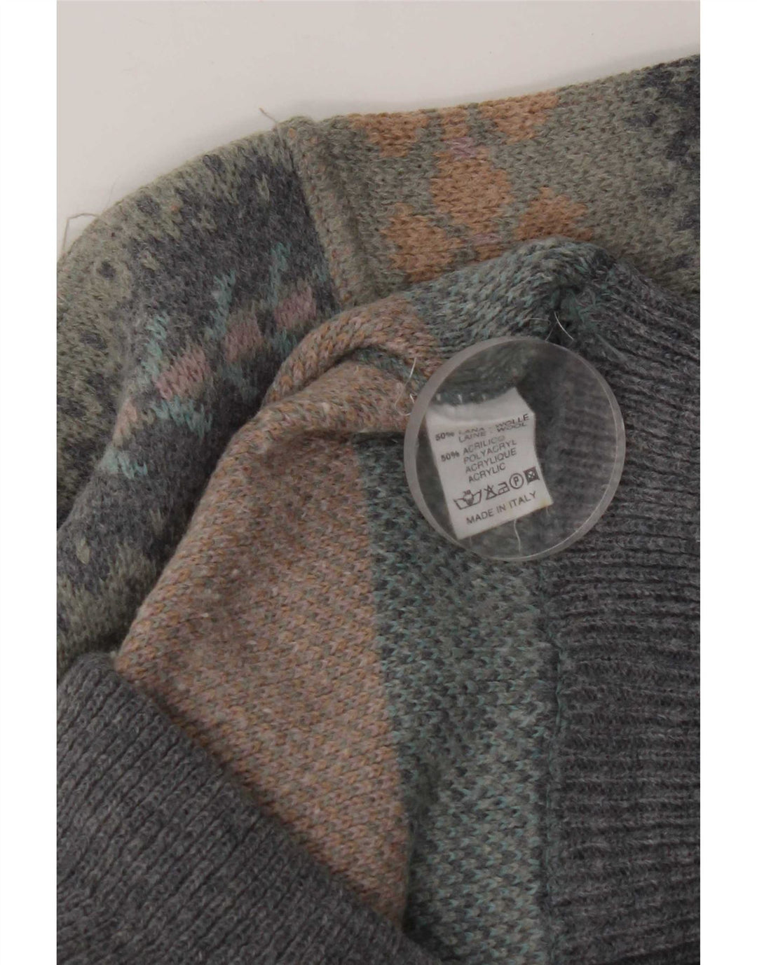 Vintage muški džemper s okruglim izrezom, veliki sivi vuneni vuneni vuneni stil